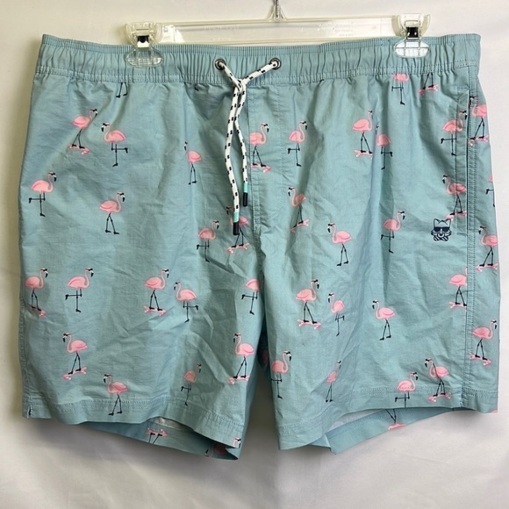 NWOT Party Pants Cruiser Flamingoes Sky Blue Board Shorts Swim Trunk Mens Sz XXL